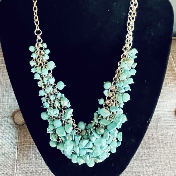 Jewelry - Silver Necklace, Turquoise Crystals and Stones